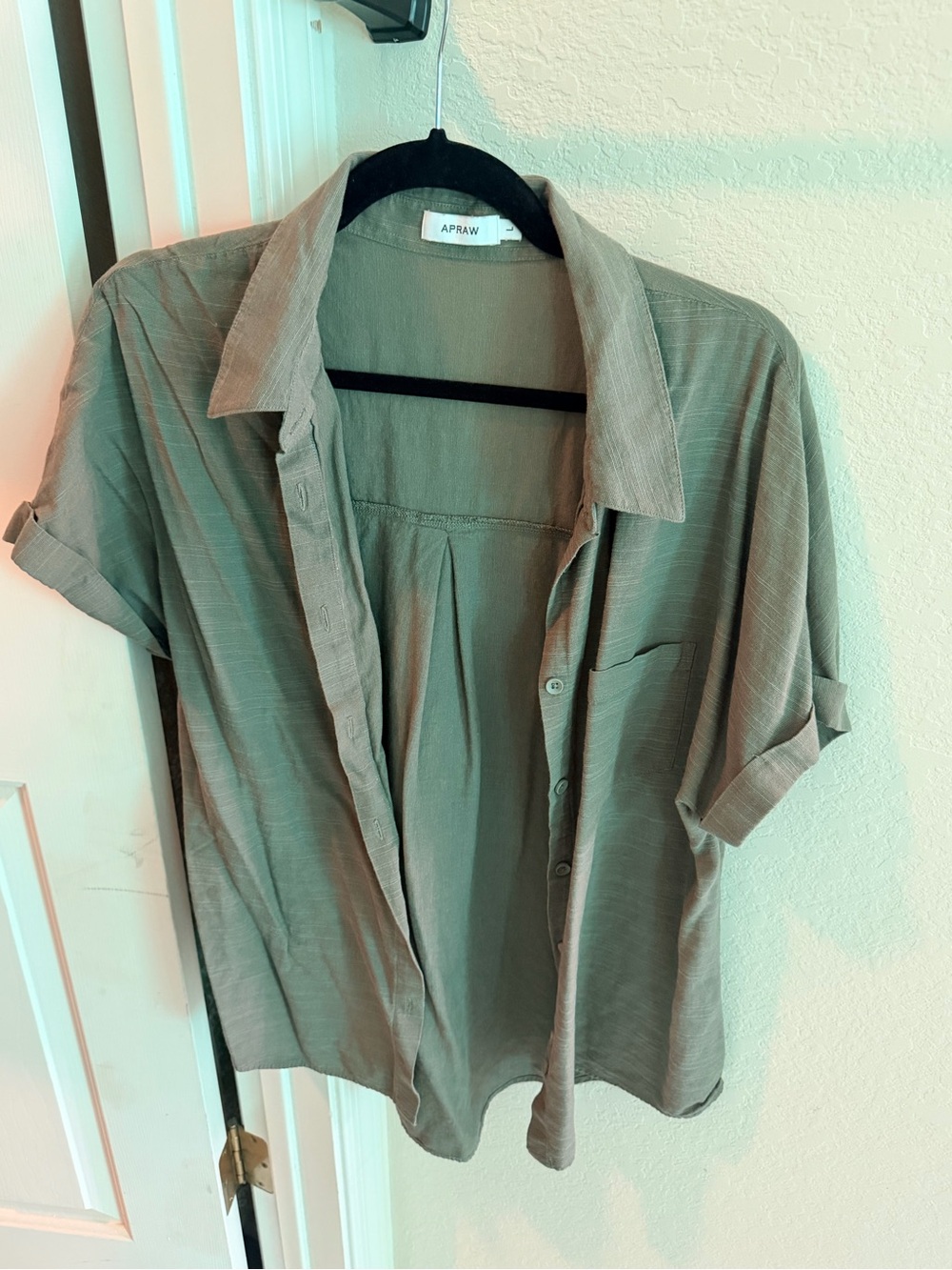 Olive Green Short Sleeve Button-Front Blouse